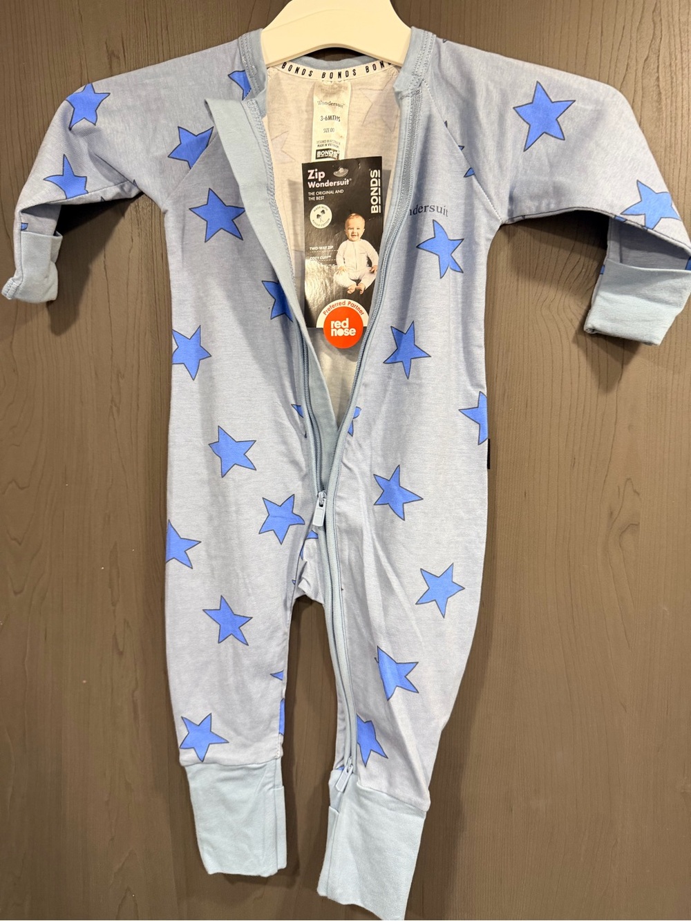 Bonds Light Blue Stars Zip Wondersuit - Blue Star Pattern